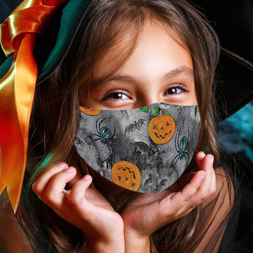 Kids Size -  Halloween Theme Digital Printed Cotton Face Mask W/ Filter Pocket 