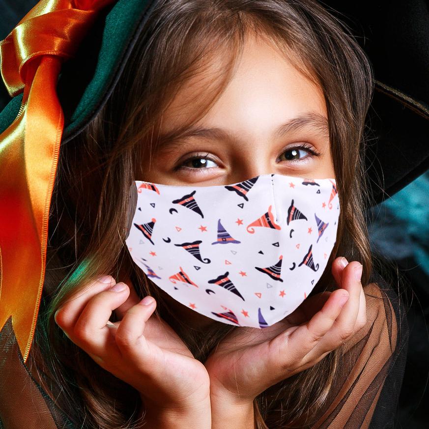 Kids Size -  Halloween Theme Digital Printed Cotton Face Mask W/ Filter Pocket 