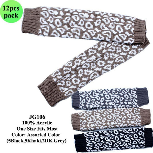 Leopard Print Knitted Arm-Warmers - 12Pc Set