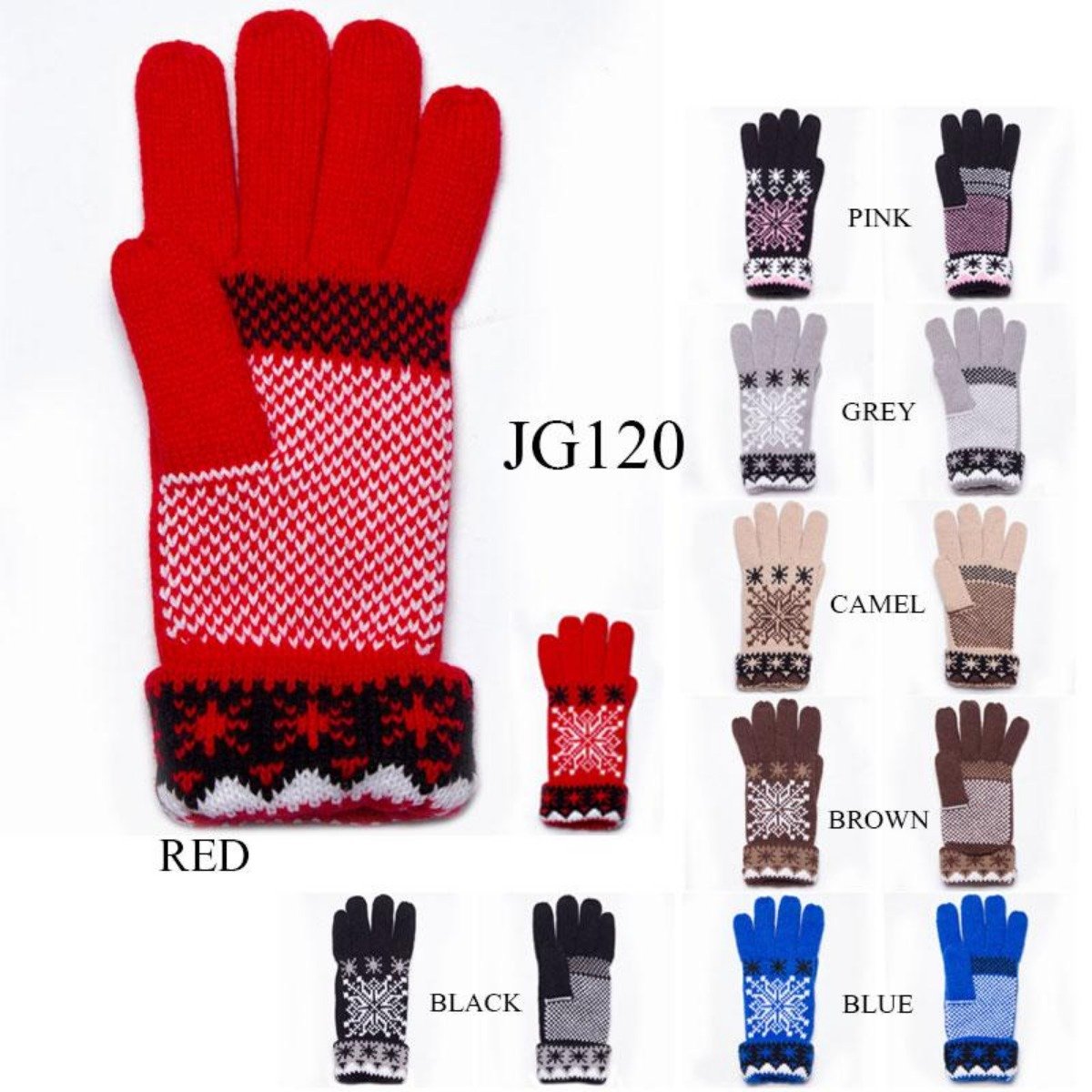 Snowflake Print Knitted Gloves W/ Double Lining - 12Pc Set