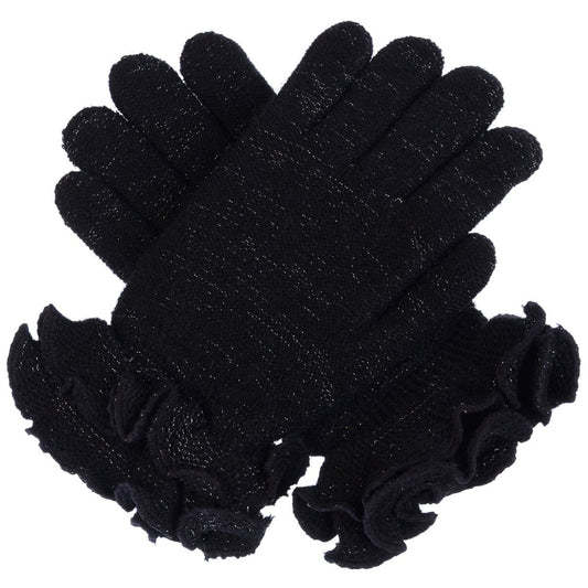 Solid Color W/ Lurex Knitted Gloves W/ Ruffled Edges & Chenille Lining - 12Pc Set