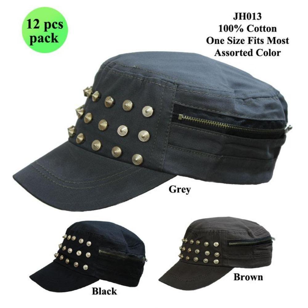 Metal Studded Hat W/ Zipper Detail - 12Pc Set