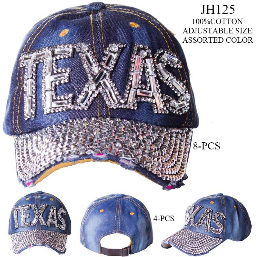 Rhinestone Studded Texas Denim Hat - 12Pc Set