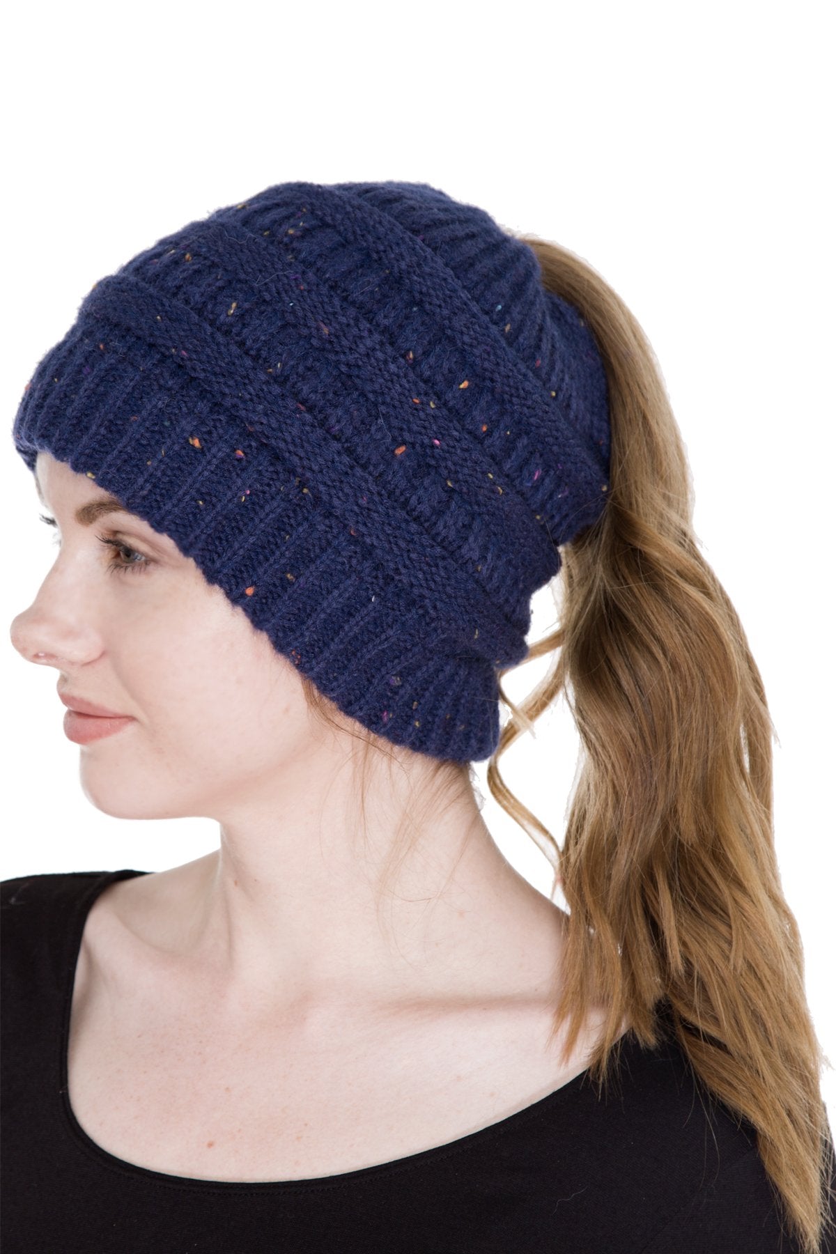 Speckled Knitted Ponytail Beanie 