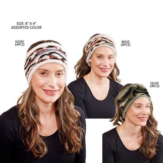 Camouflage Pattern Knitted Headband - 12Pc Set
