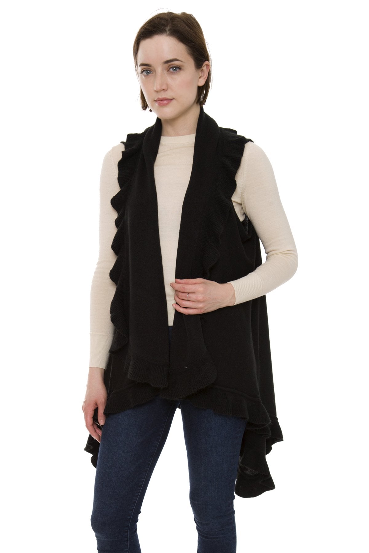 Solid Color Vest W/ Ruffled Edges