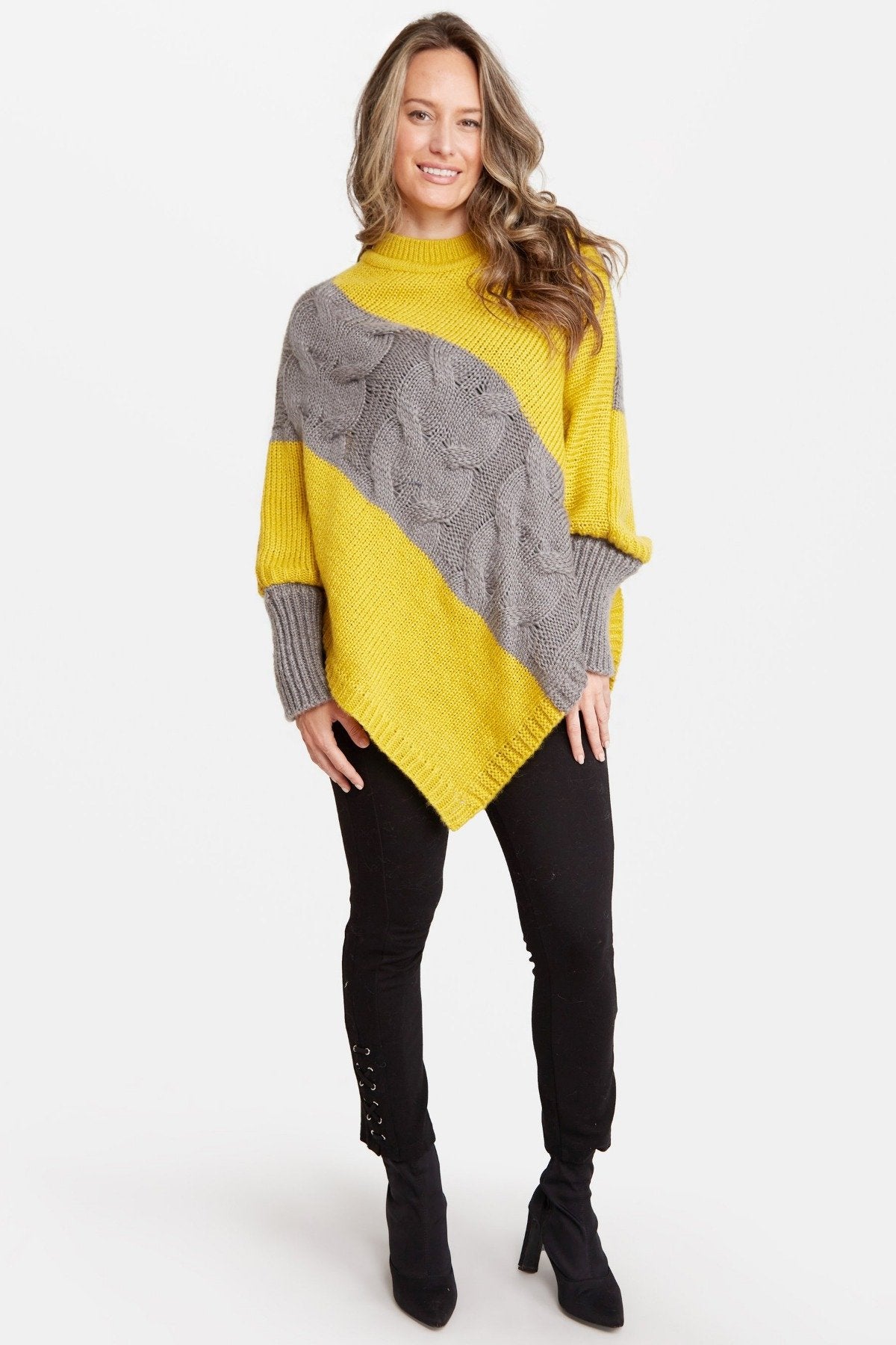 Color - Blocked Knitted Poncho