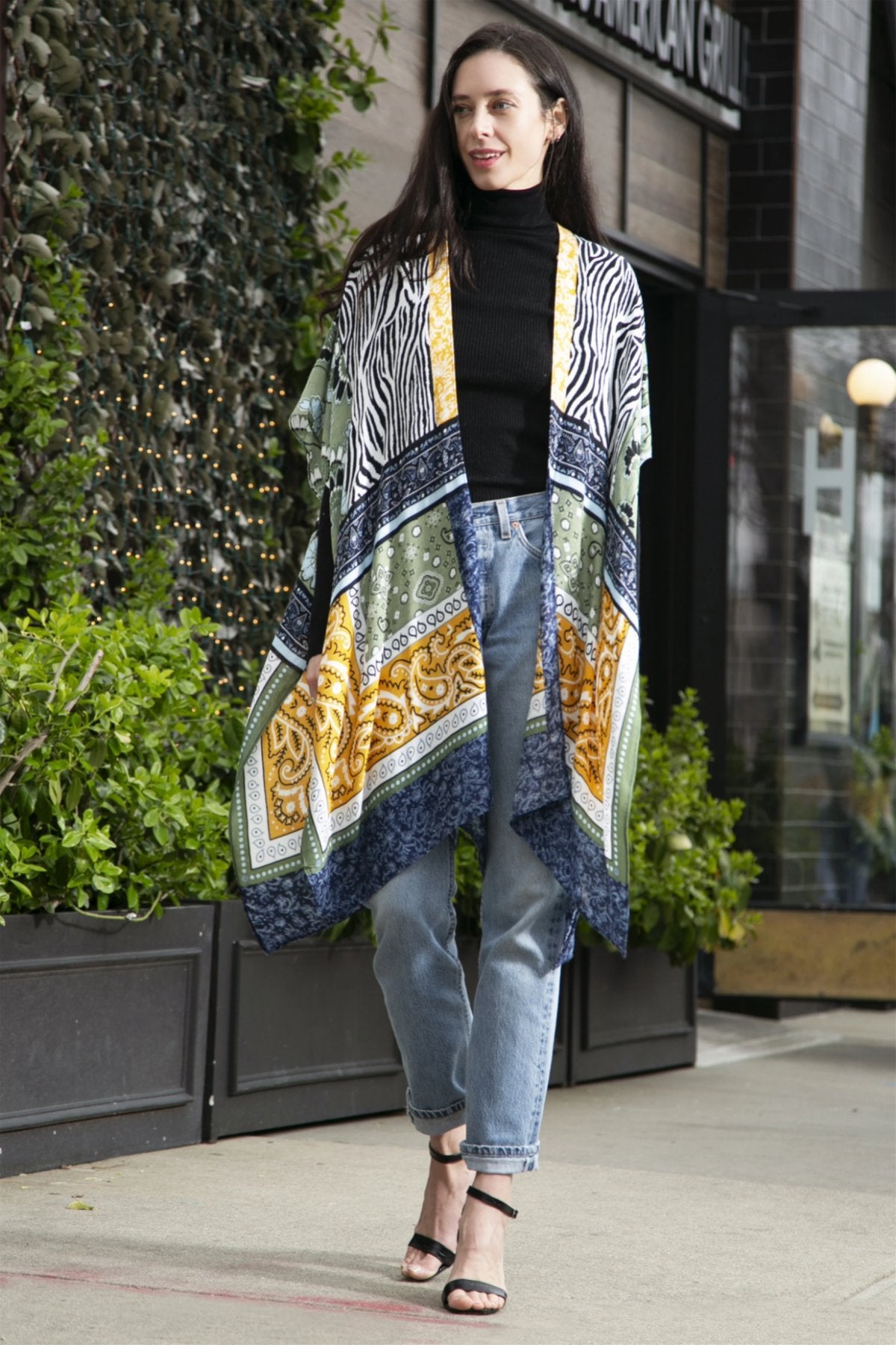 Paisley & Mixed Print Long Kimono