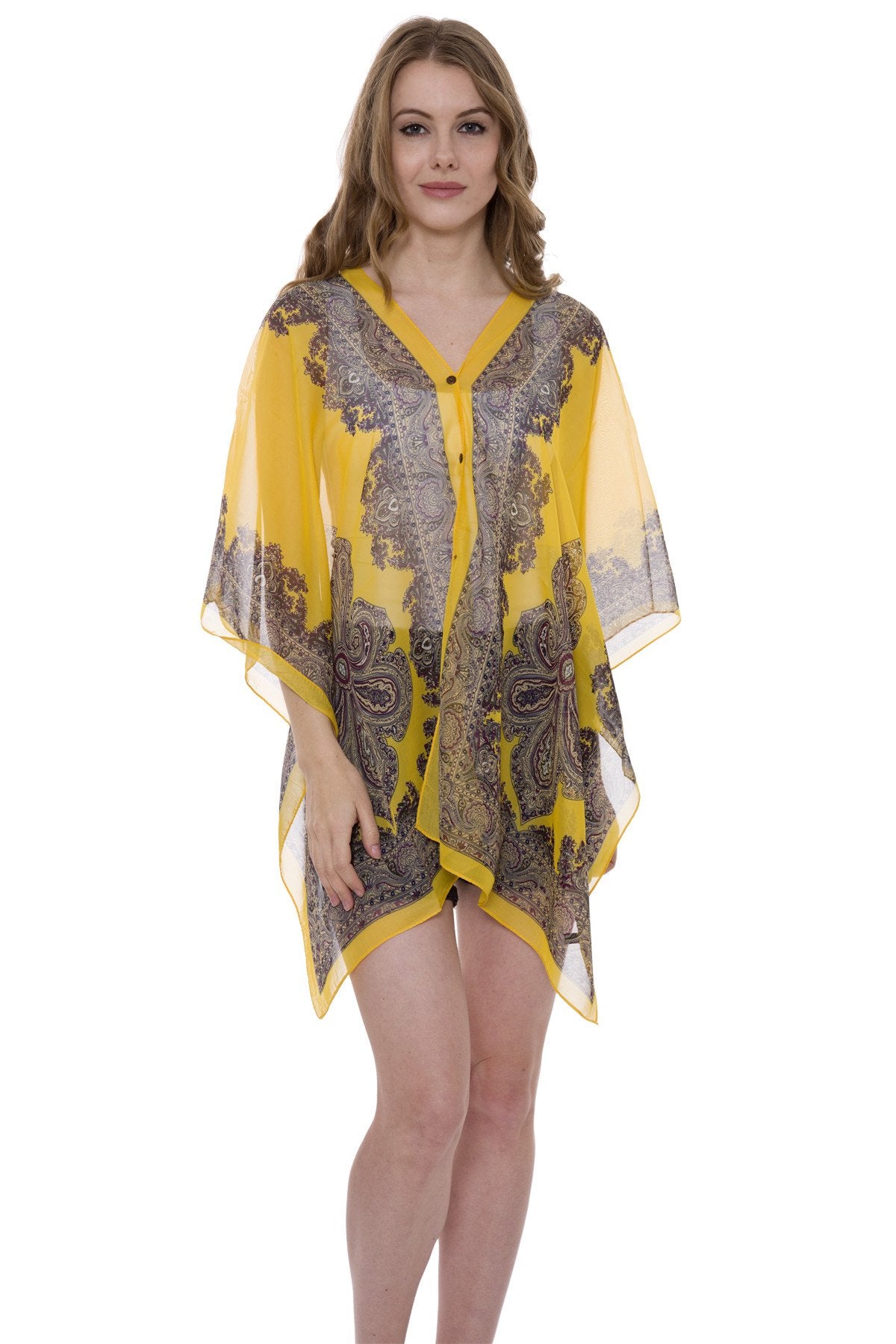 Printed Short Cover-Up W/ Button Closure