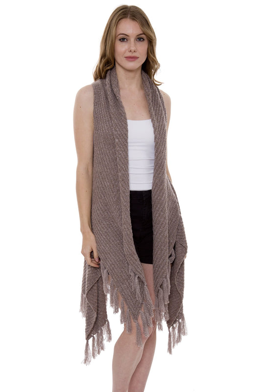 Solid Color Knitted Vest W/ Tassels