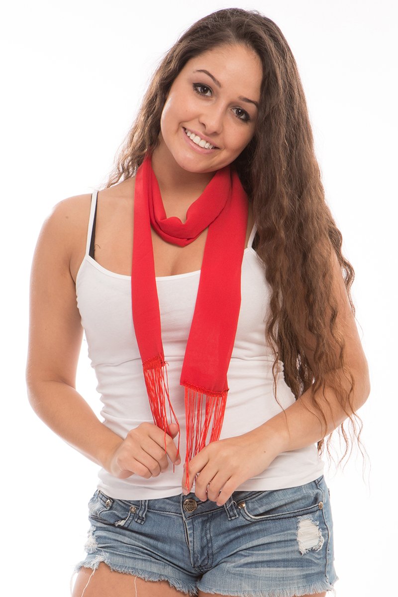 Solid Color Skinny Scarf With Fringe