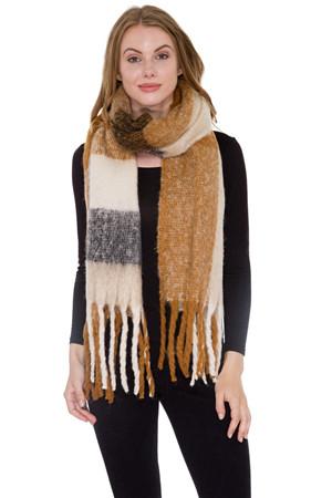 Stripes Pattern Oblong Scarf With Twisted Fringes