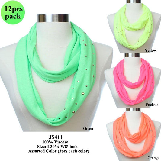 Neon Color Infinity Scarf With Metal Studded 