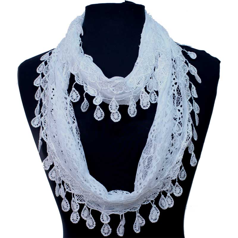 Lace Infinity Scarf With Fringes