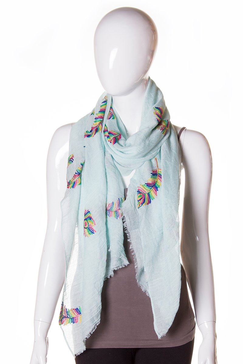 Feather Embroidery Cotton Scarf