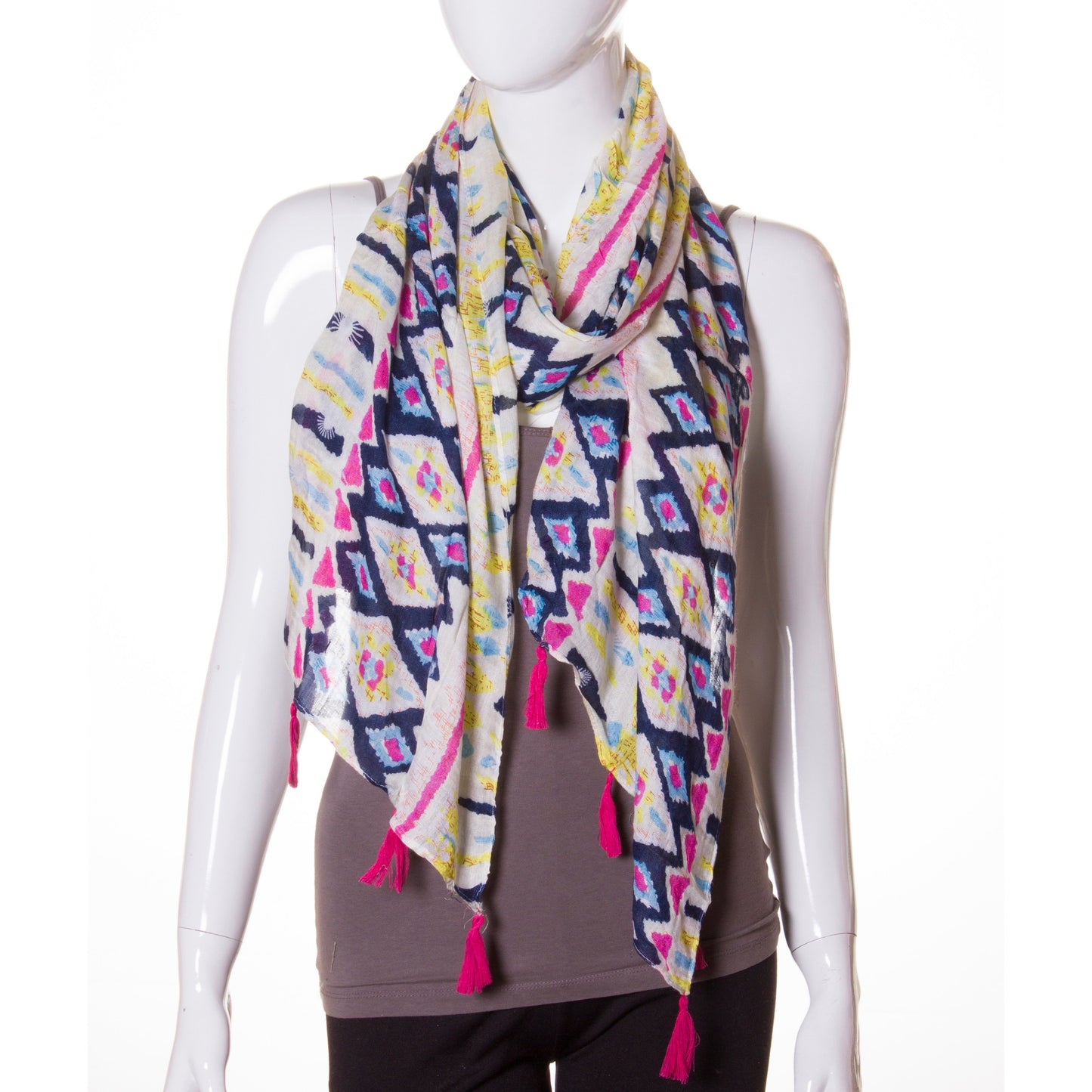 Abstract Pattern Cotton Oblong Scarf With Tassels 