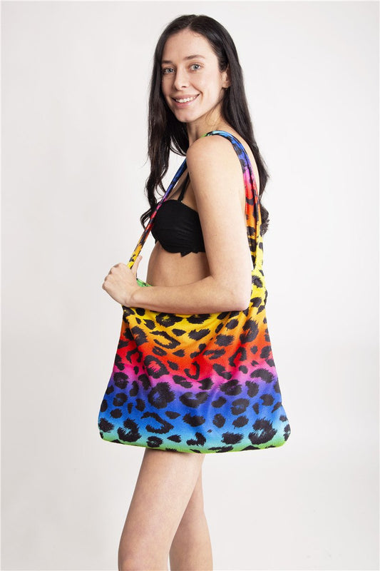 Rainbow & Leopard Print Beach Towel & Tote Bag 2 In 1