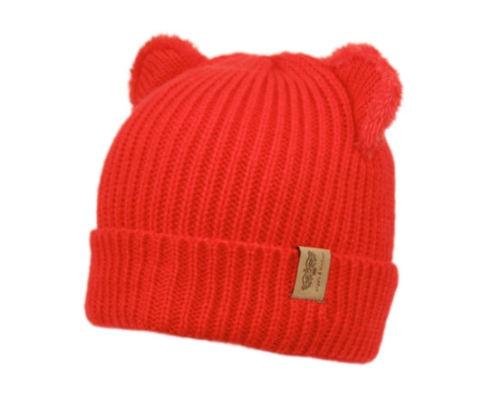 Kids Cable Knit Cat Beanie W/Sherpa Lining