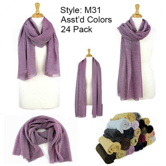24 Pack Solid Metallic Soft Head Scarf and Shawl