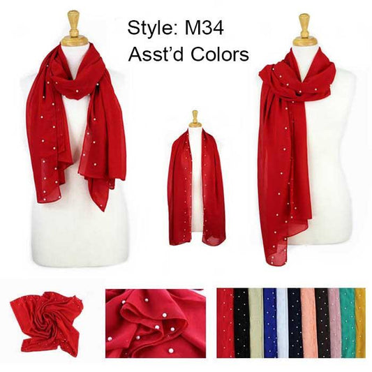 Pack-12 Fashion Pearls solid Lightweight Scarves