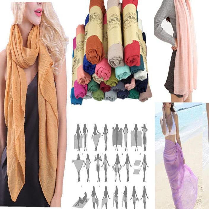 24 Pack Large Solid Crashed Wrinkle Soft Head Scarf and Shawl