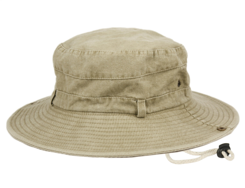 100% Washed Cotton Outdoor Bucket Hats W/Chin Cord Strap
