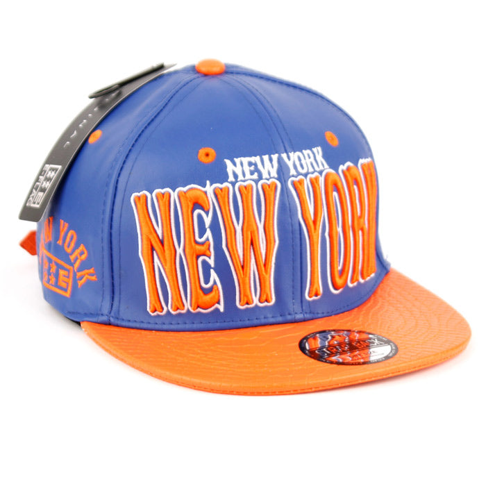 Faux Leather Caps With New York