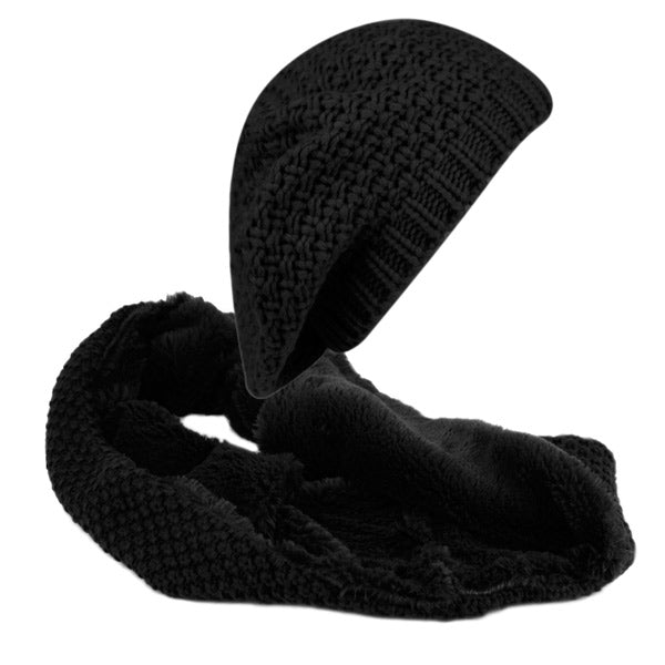 Knit Beret & Knit Scarf With Sherpa