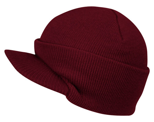 Solid Color Knit Beanie With Visor