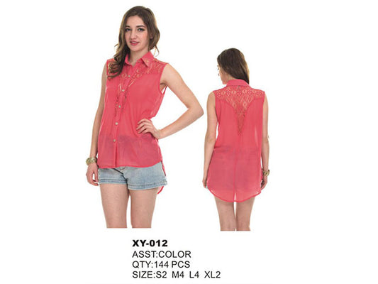 Chiffon Tops With Lace And Stud GDPXY-012-AT