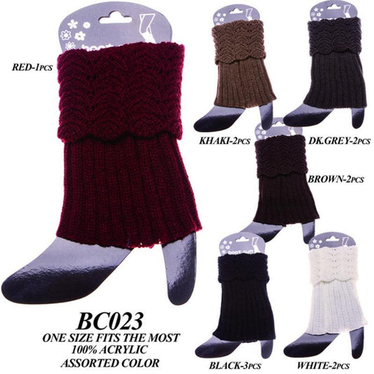 Solid Color Short Knitted Boot Cuffs - 12Pc Set