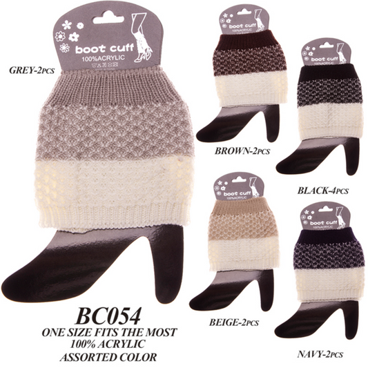 Two-Tone Short Knitted Boot Cuffs - 12Pc Set