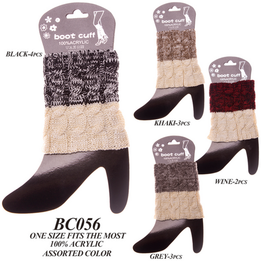 Multi-Colored Short Knitted Boot Cuffs - 12Pc Set