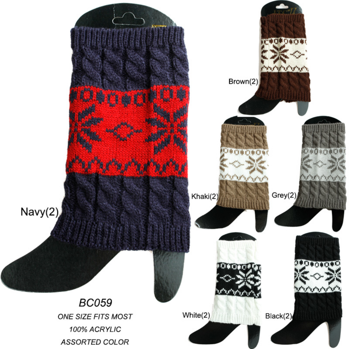 Snowflake Print Short Knitted Boot Cuffs - 12Pc Set