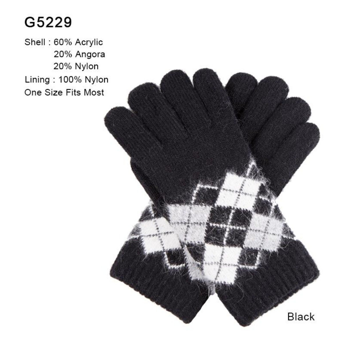 Diamond Pattern Knitted Gloves W/ Sherpa Lining - 12Pc Set