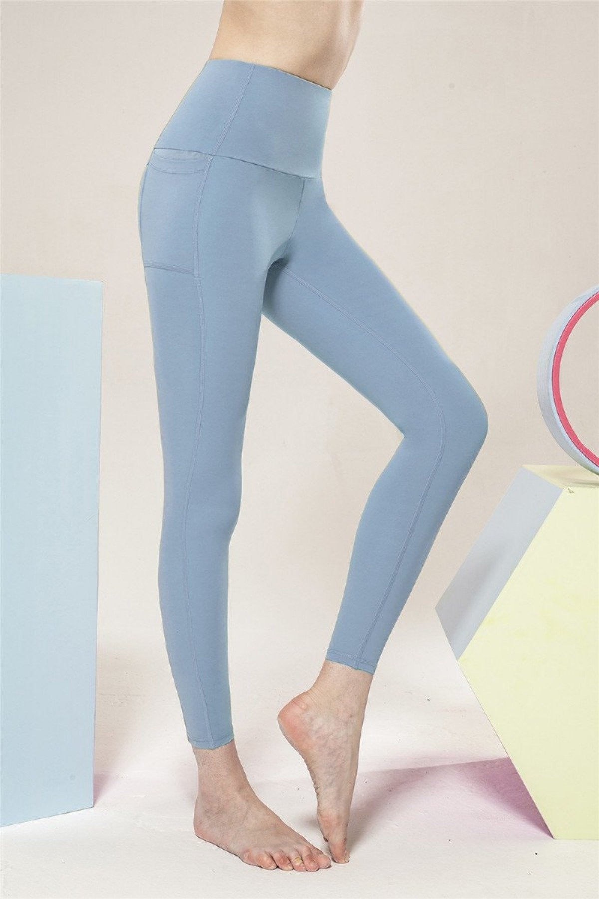 Solid Color High - Rise Tights W/ Stash Pockets