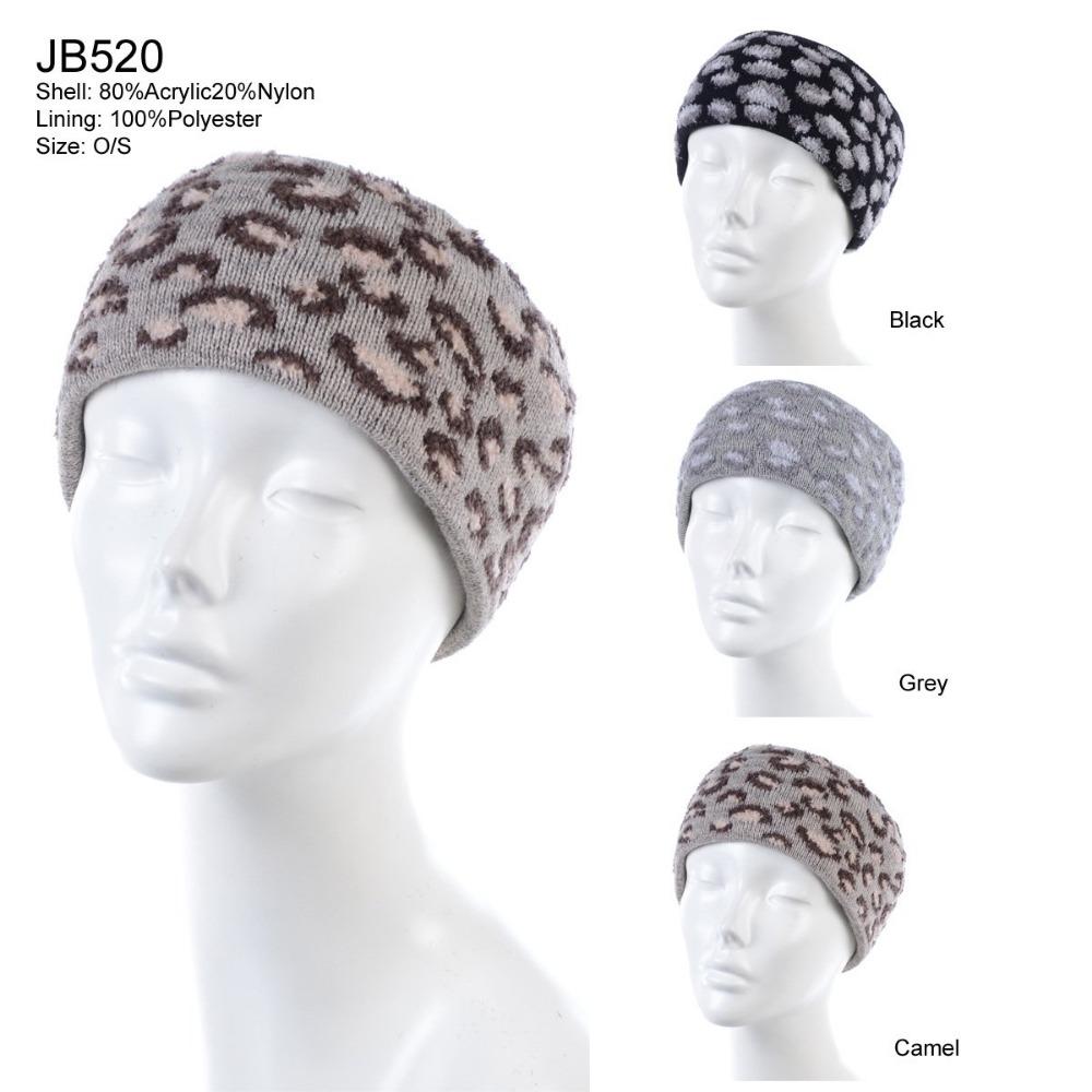 Leopard Pattern Knitted Headband W/ Double Lining - 12Pc Set