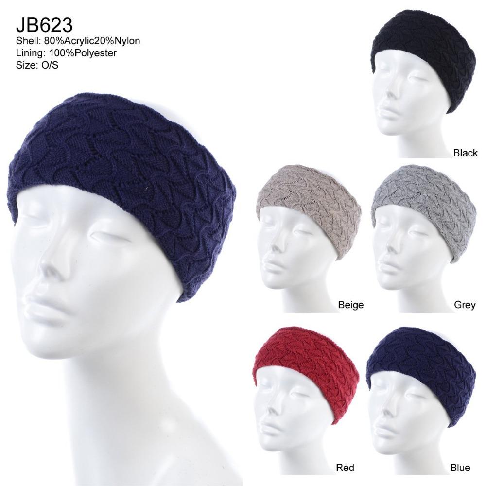 Solid Color Knitted Headband W/ Double Lining - 12Pc Set