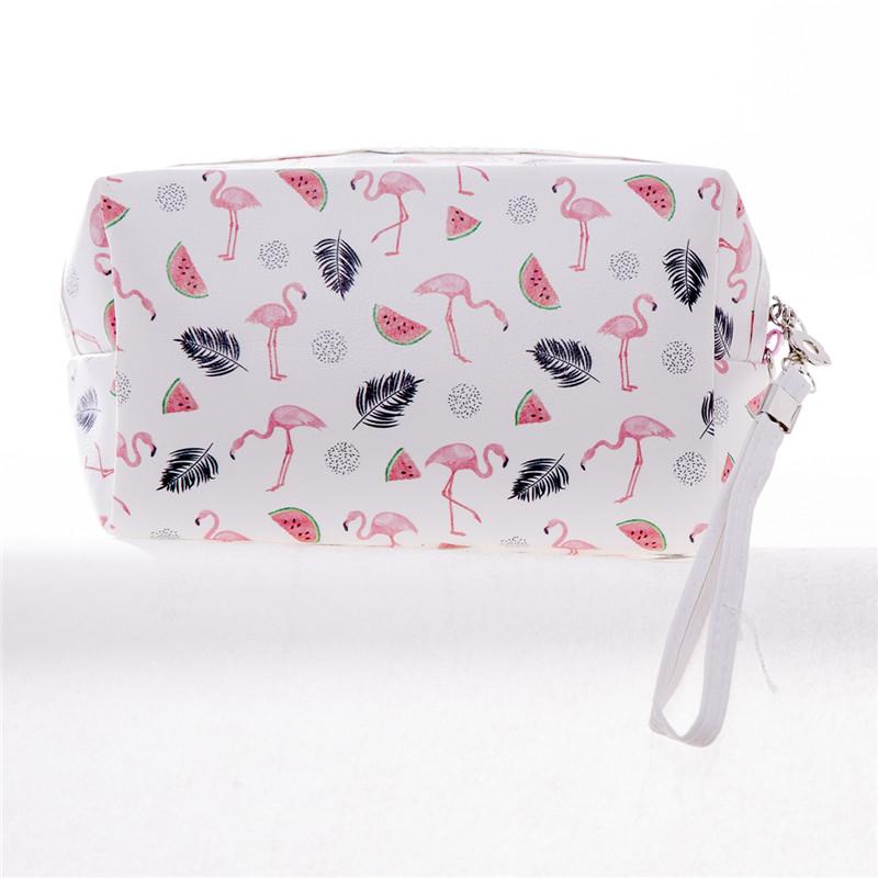 Flamingo & Watermelon Print Faux Leather Makeup Bag
