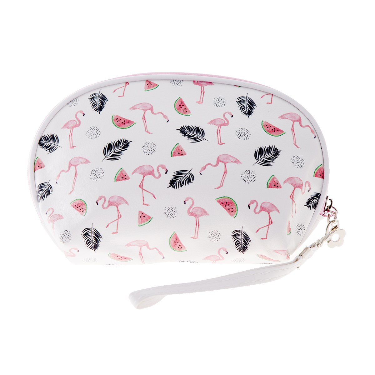 Flamingo & Leaves Print Faux Leather Pouch 