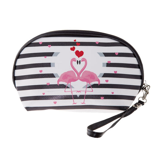Flamingo Heart & Stripes Faux Leather Pouch 