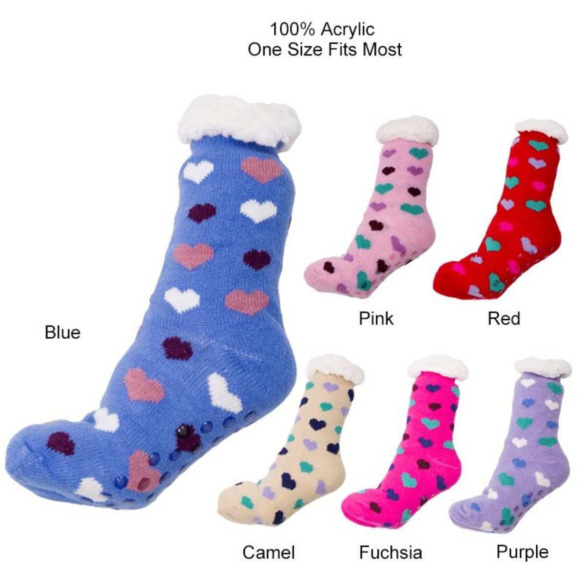 Non-slip Long Knitted Slipper Socks W/ Fleece Lining - 12Pc Set