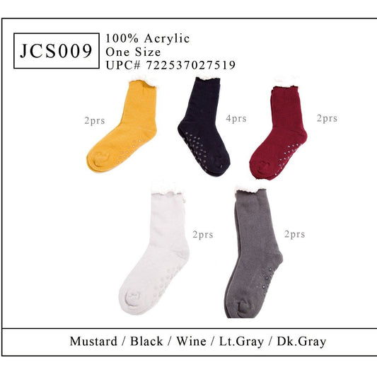 Solid Color Non-Slip Long Knitted Socks W/ Fleece Lining - 12Pc Set