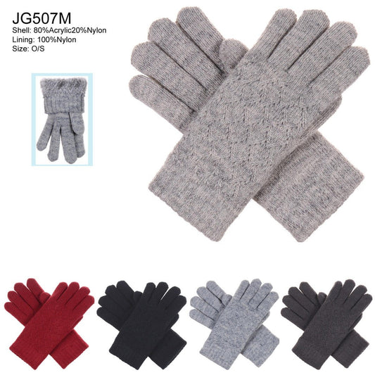 Solid Color Knitted Gloves W/ Chenille Lining  -  12Pc Set