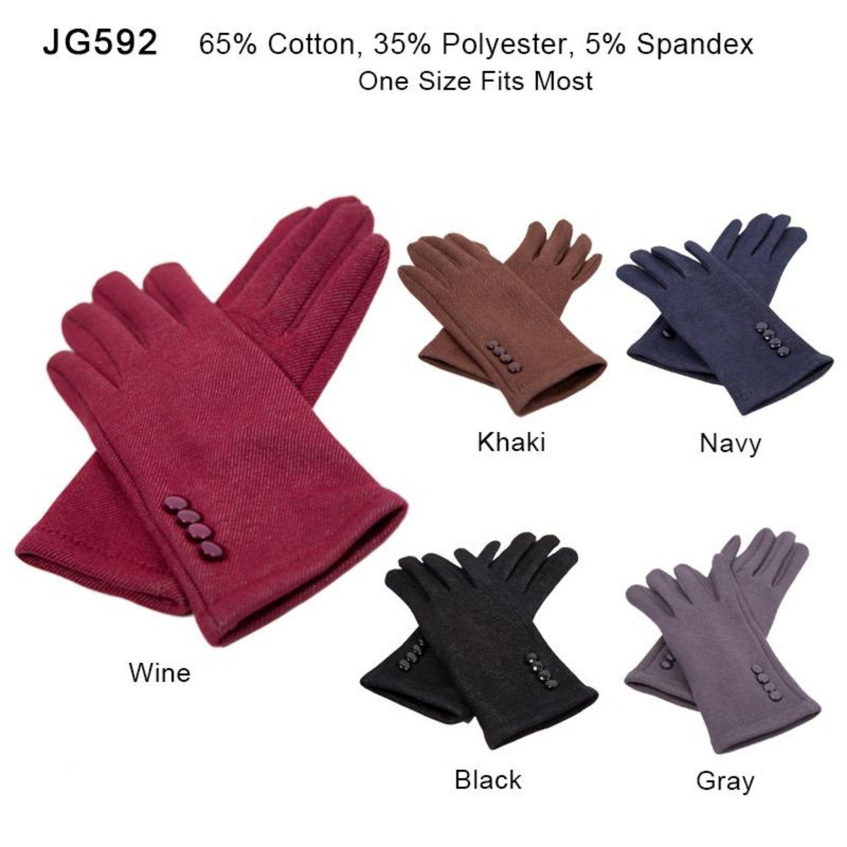 Solid Color Screen-Touch Gloves W/ Buttons - 12Pc Set