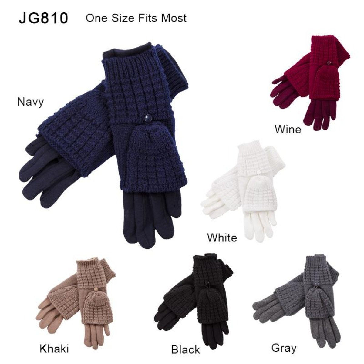 Solid Color Screen-Touch Gloves W/ Knitted Flip-Top Cover - 12Pc Set