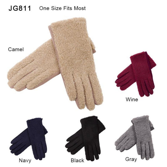 Solid Color Sherpa Screen-Touch Gloves - 12Pc Set