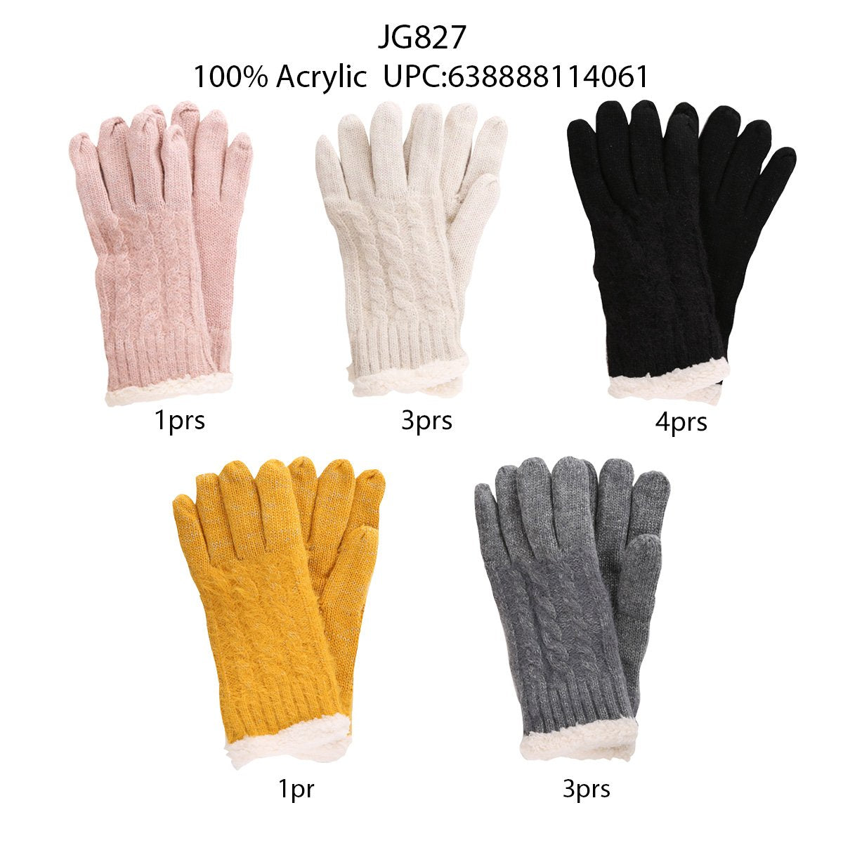 Solid Color W/ Lurex Knitted Gloves - 12Pc Set