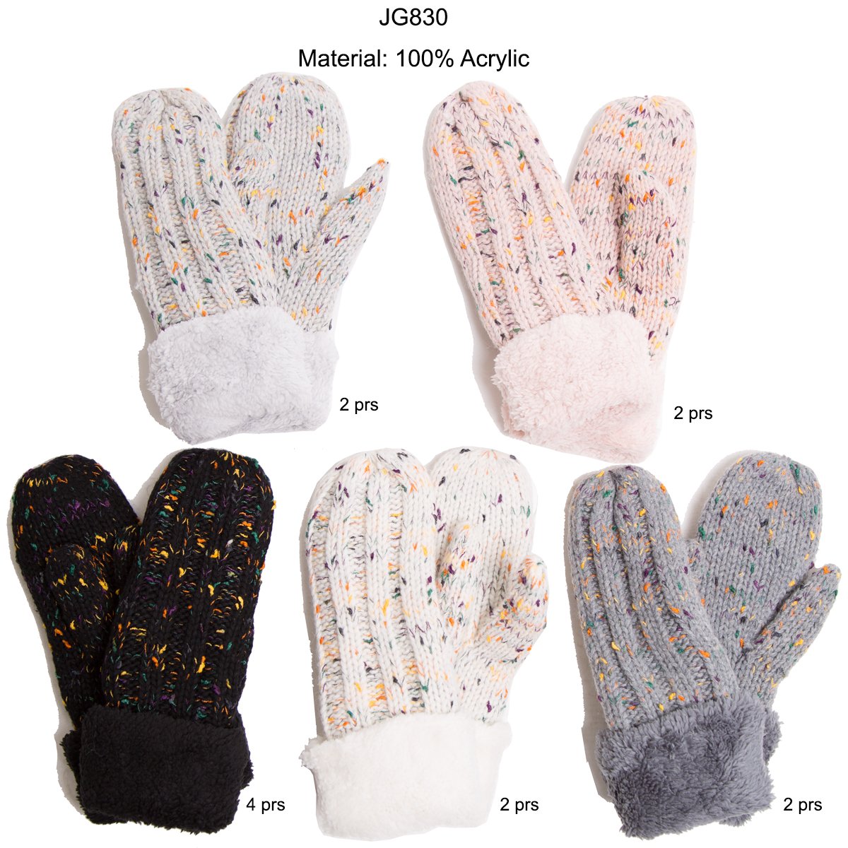 Speckled Knitted Mittens W/ Fleece Cuffs - 12Pc Set