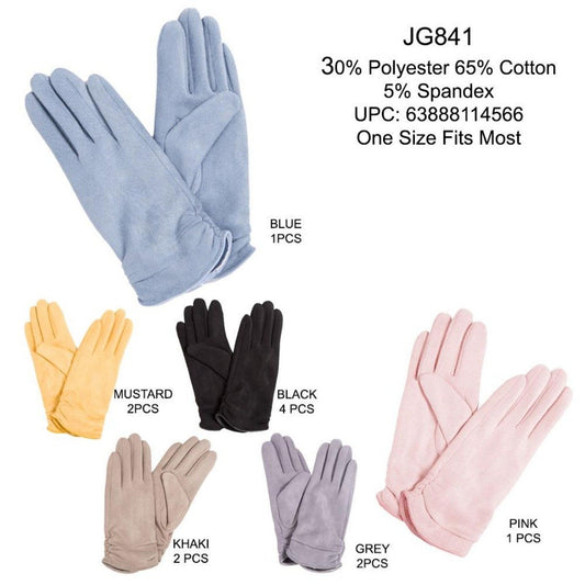 Solid Color Faux Suede Gloves - 12Pc Set